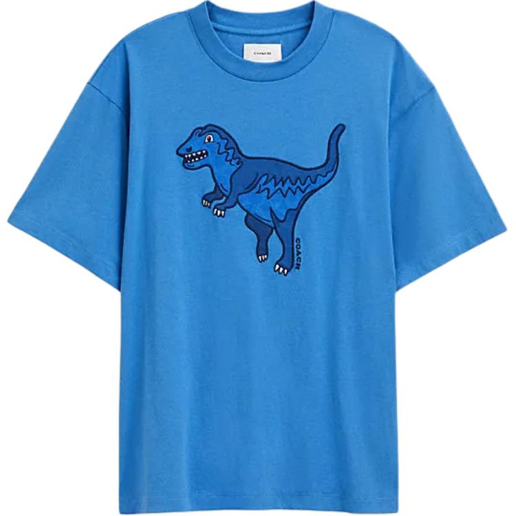 

Coach Rexy SS24 Dinosaur Embroidered Crew Neck Short Sleeve T-Shirt Men Tops Blue CS619-BLU L