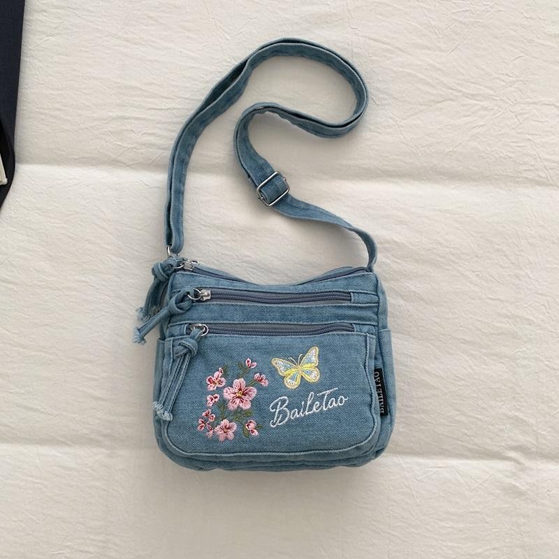 Vintage vyšívaná džínová taška Dámská taška přes rameno Crossbody taška