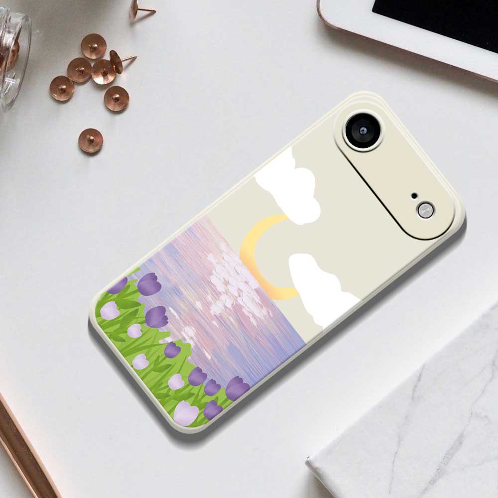 For iPhone 17 Air Case Flowers and Sea Pattern Printing Straight Edge TPU Phone Back Cover