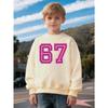 Unisex Kids Crewneck Sweatshirt, Pink Double Outline Number 67 Print Long Sleeve Pullover, Boys Girls Birthday Sweatshirt For Kids Over 4 Years Old