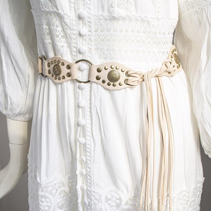Bohemian Belt Suede Accessories Rivet Tassel Knotted Waist Rope for Women Natural Vacation Style Belt for Women
