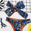 Sexy Bikini Bandeau Women Blue Print Bowknot Swimwear Swimsuit Bikinis Set Bathing Suit Beach Bikini Female Removable Strap