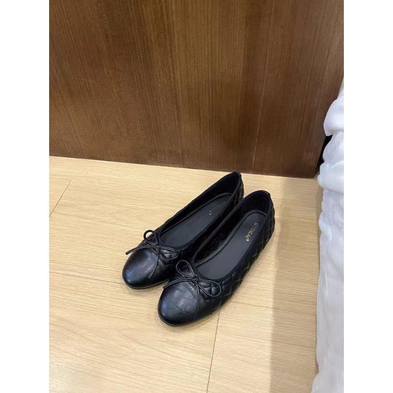 Flat bottom round head shallow mouth single shoes women's spring and summer new bow Korean women's evening ballet shoes