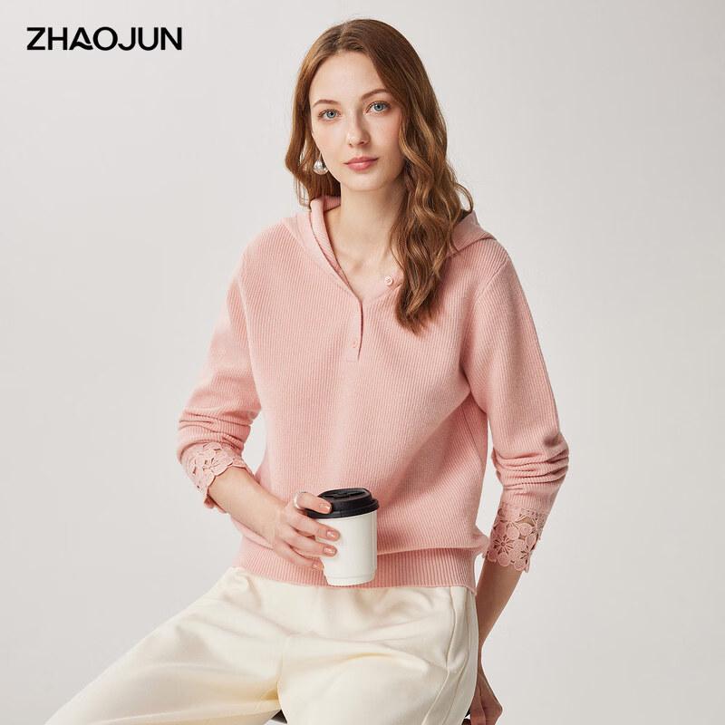 Zhaojun Women's Hooded 100% Wool Embroidered Knit Sweater