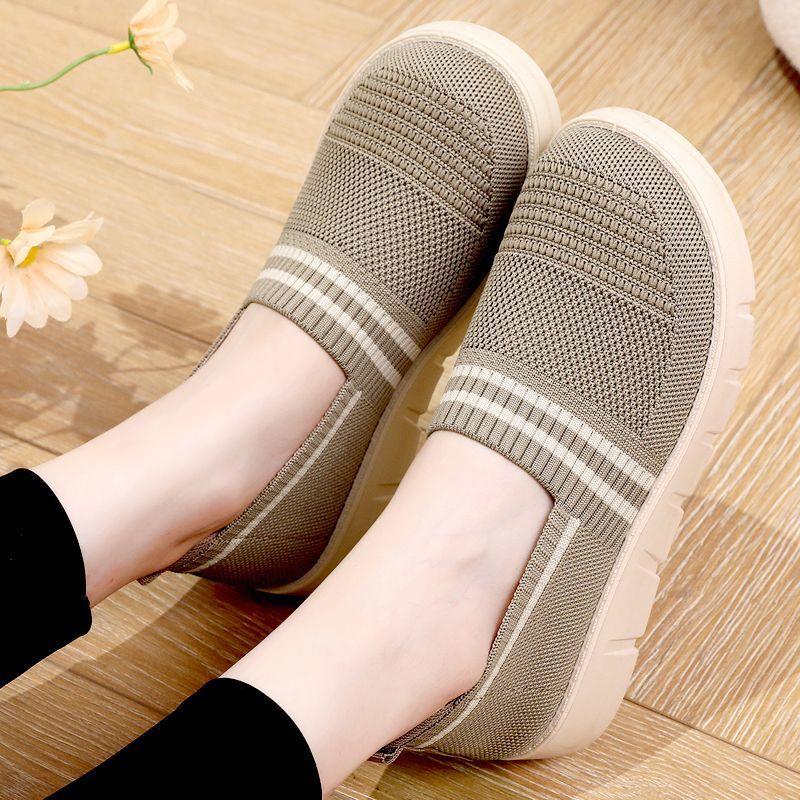 Women's Shoes Cloth Shoes Non-slip Breathable Lightweight Single Shoes Versatile Casual Walking Shoes Flying Woven Surface Mother Shoes