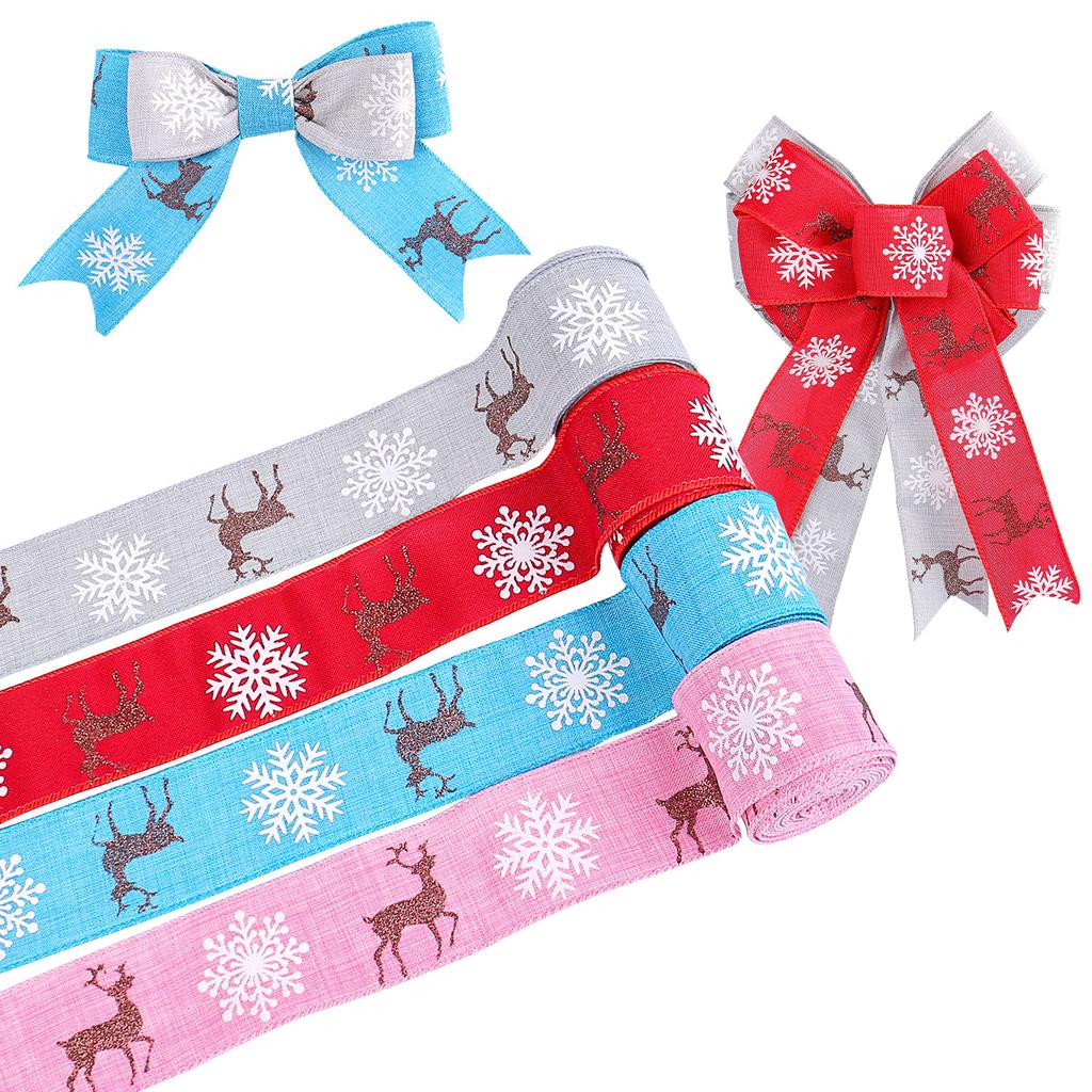Christmas Bow Decorative Ribbon Christmas Elk Ribbon Diy Imitation Linen Webbing Material Gift Ribbon