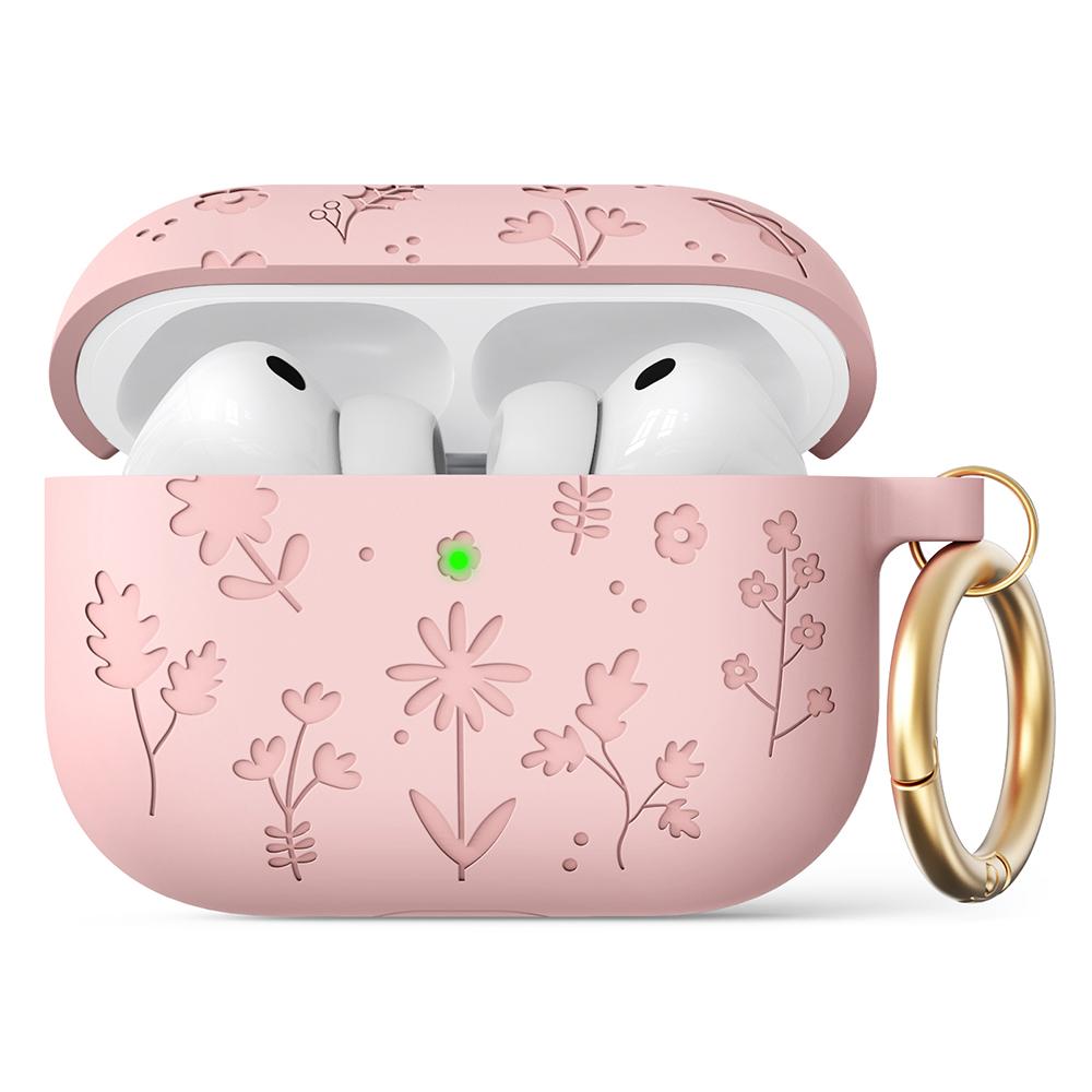 AHASTYLE WG186 For AirPods Pro 3 Embossed Floral Pattern Silicone Case Protective Cover with Hook
