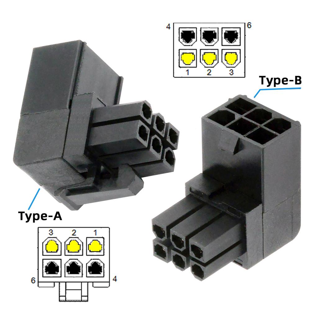 PW-021 2Pcs/Set ATX 6Pin Male to Female 90 Degree Up Down Angled Power Header Adapter for GPU Graphics Card