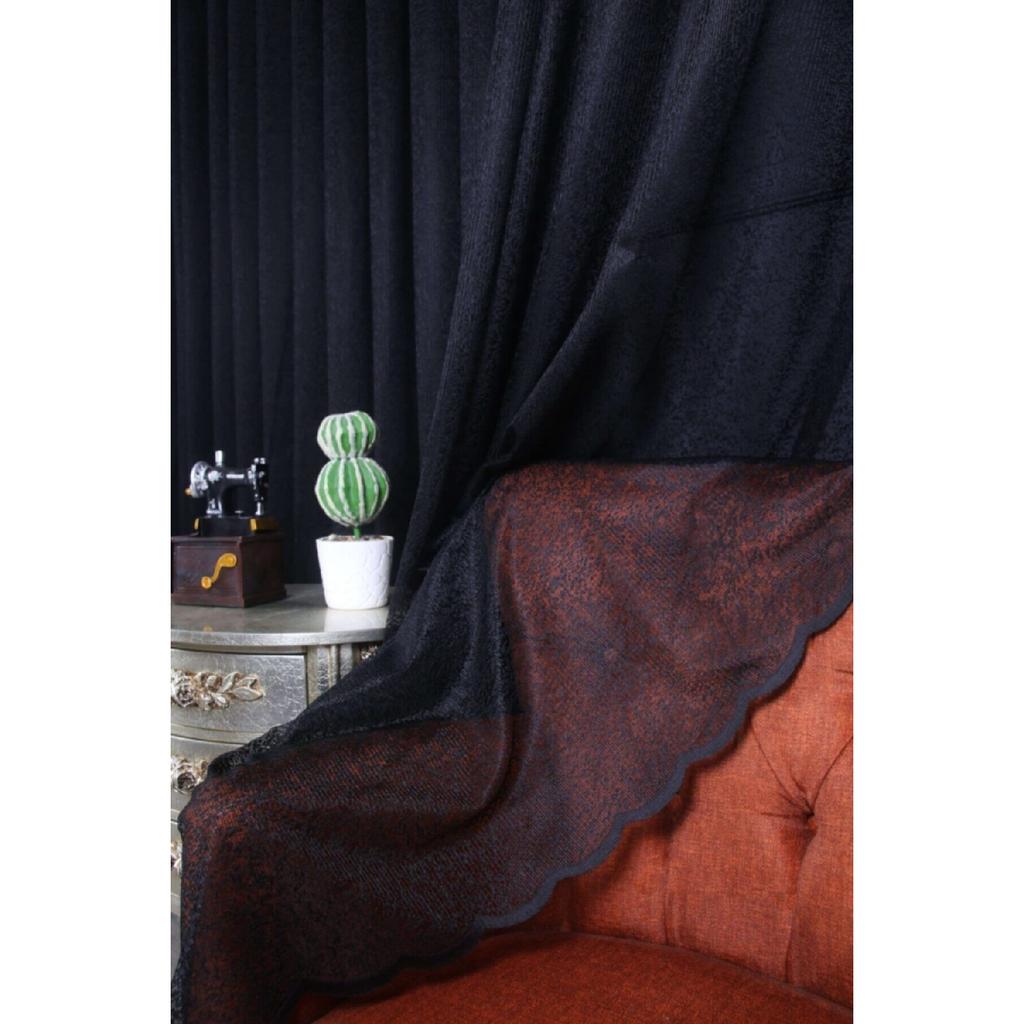 Sand Pattern - Black Knitted Tulle Curtain, 300 X 250cm, 1/3 Frequent Battery