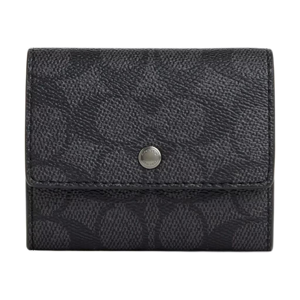 Coach Logo Button Closure Coated Canvas Wallet Men Wallets Charcoal Black CY999-QBMI5