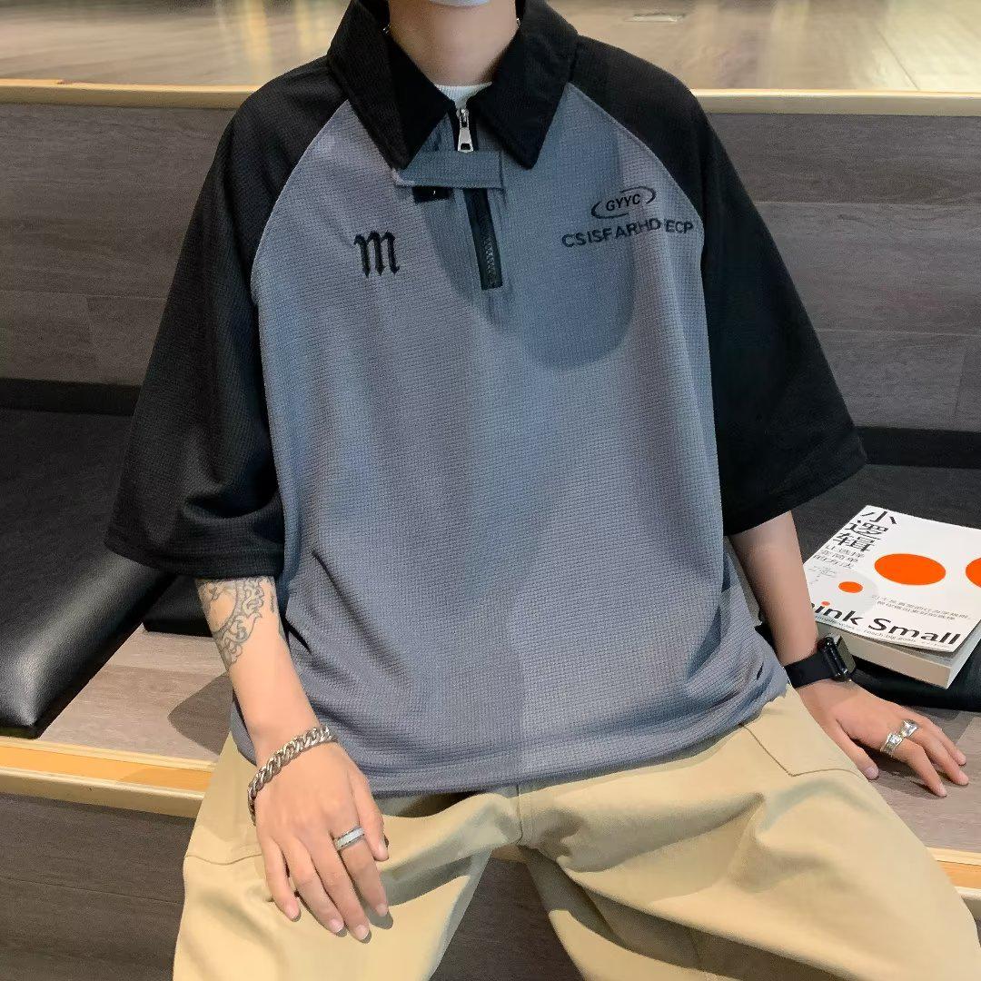 

Летняя модная мужская рубашка-поло Harajuku свободного покроя с рукавами-пятиконками 2023 года 2XL темно-серого