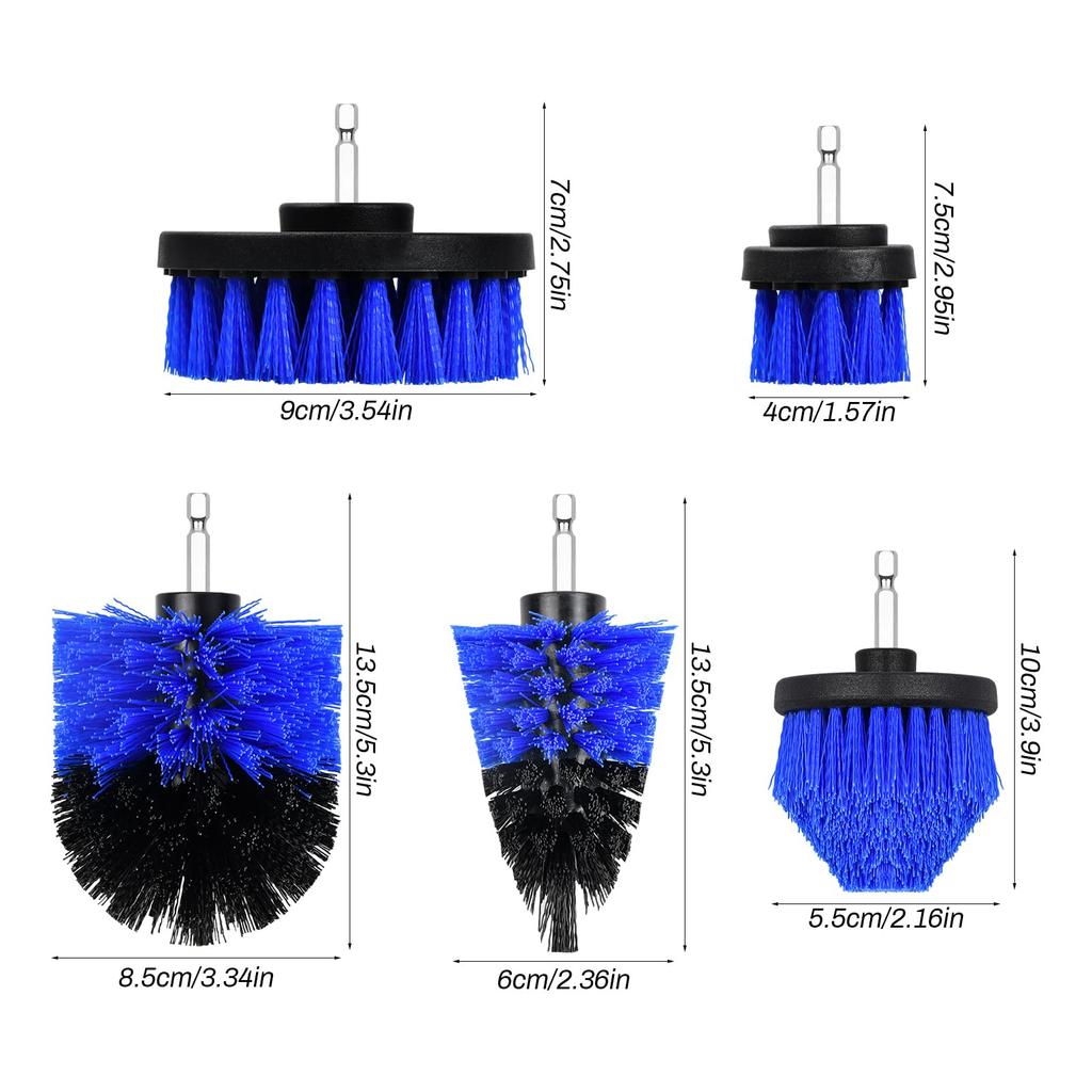 Drill Brush Attachment Set Electric Drill Brush Cleaning Hexagonal Shaft 5 Piece Set Blue Drill Brush Cleaning Multipurpose Cleaning Brush Set for