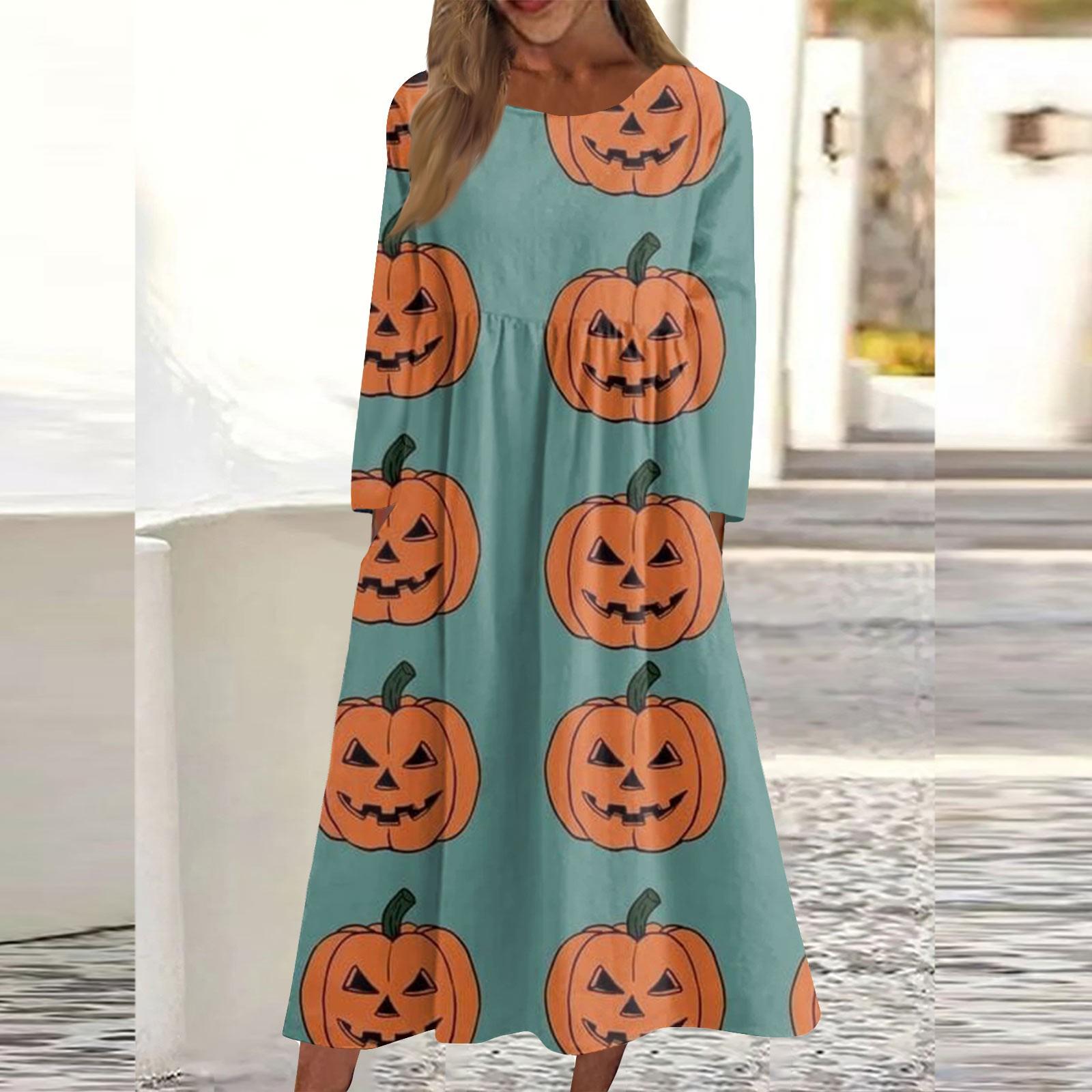 Женское повседневное платье средней длины с круглым вырезом и принтом — фото 6