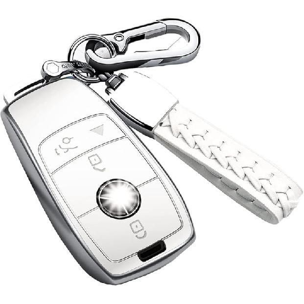 Autophone Compatible With Mercedes Benz Key Fob Cover With Keychain,Soft TPU 360 Degree Protection Key Shell Case For 2017- E-Class 2018- S-Class -