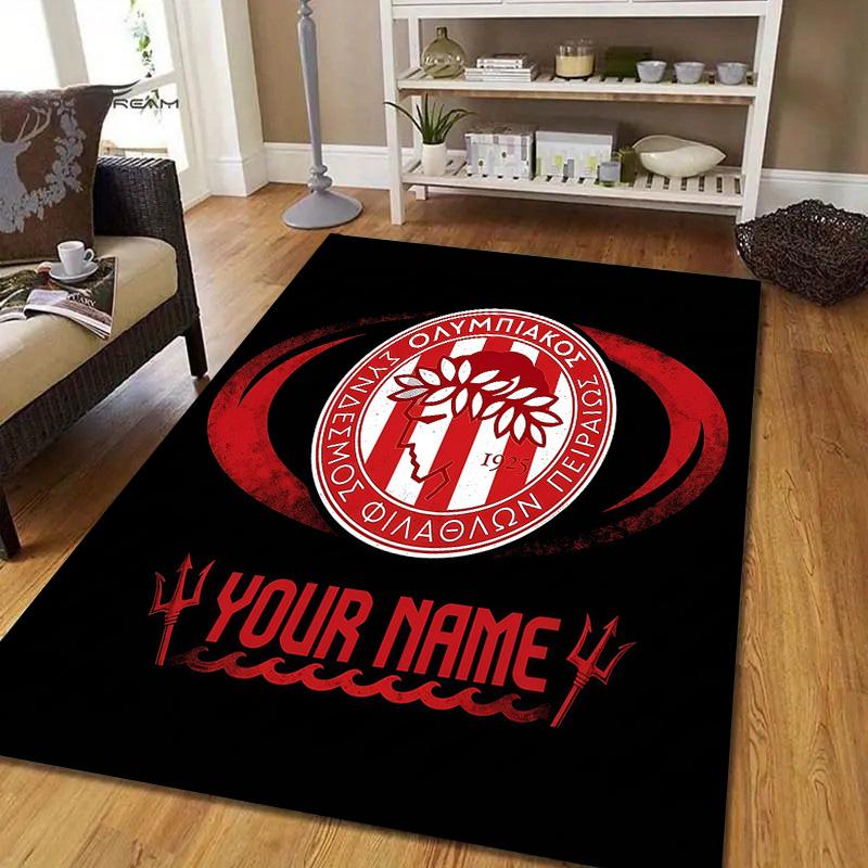 Custom Name Olympiacos Flannel Pattern Square Carpet,Area Rug,Carpet Rug for Living Room Bedroom Sofa Playroom Decor,Non-slip Floor Mat