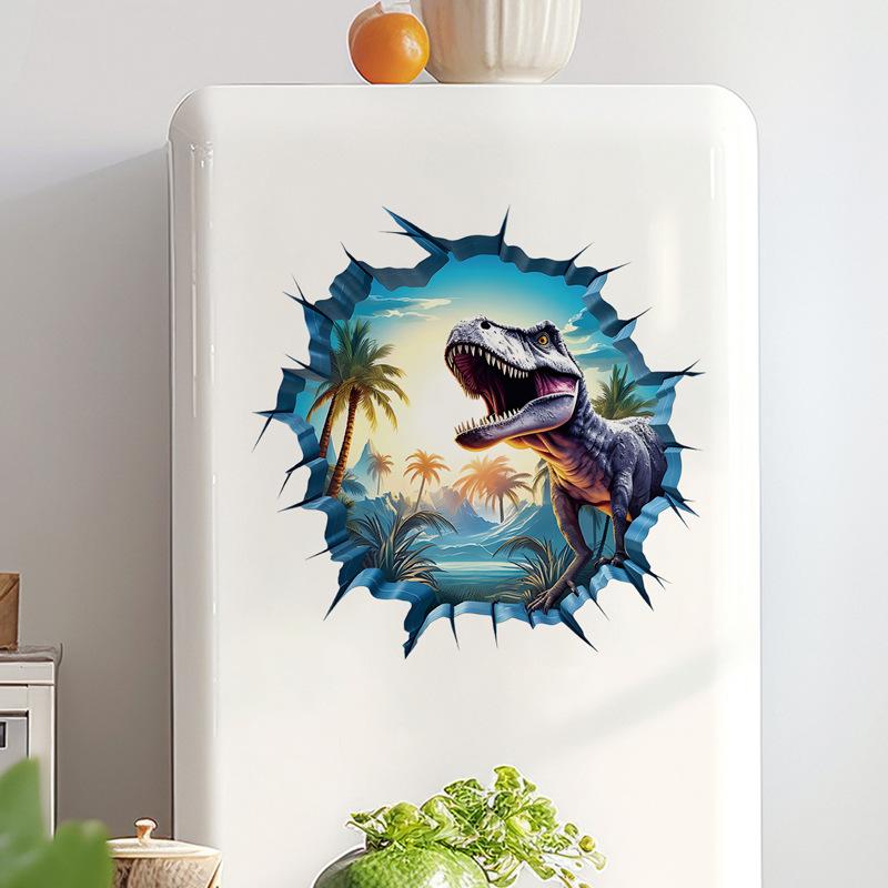 3D Dinosaurier Wandsticker für Kinderzimmer Kindergarten Schlafzimmer Wanddeko Wasserdichte Vinyl Toilettenaufkleber für Mülleimer Kreative Abziehbilder
