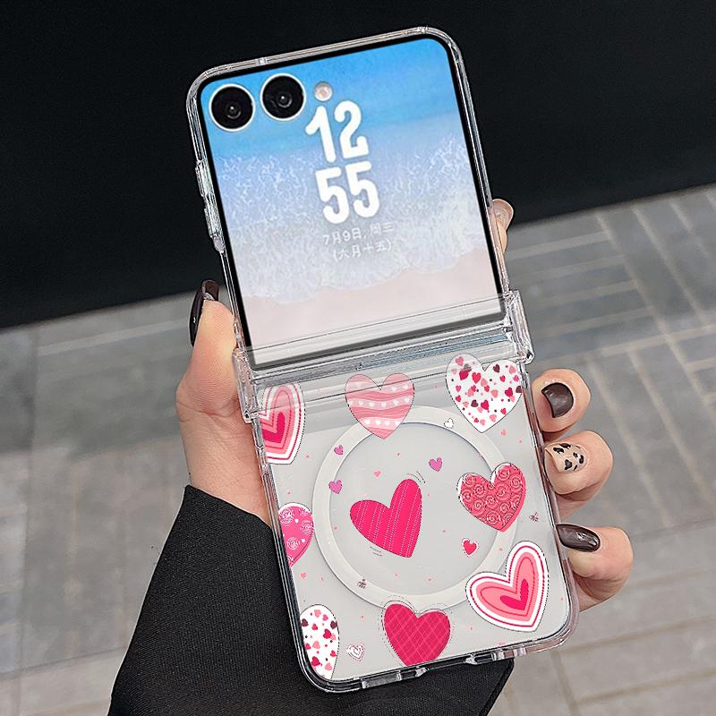 Candy Color Love Hearts Case For Samsung Galaxy Z Flip 8 7 FE 6 5 4 Flip7 Flip6 Flip8 Hinged Magnetic For Magsafe Hard Folding Phone Cover