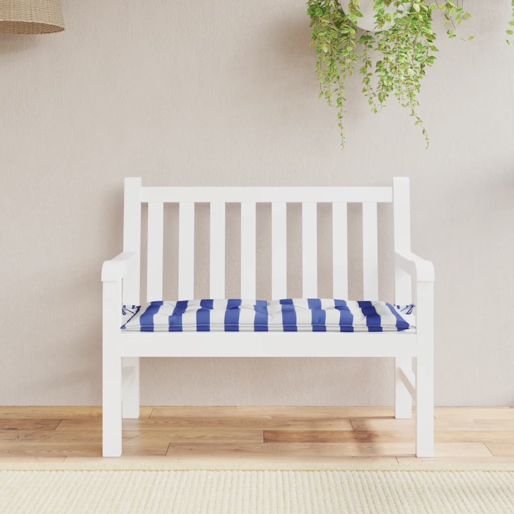 Garden Bench Cushion Blue&White Striped 110x50x7 Cm Fabric