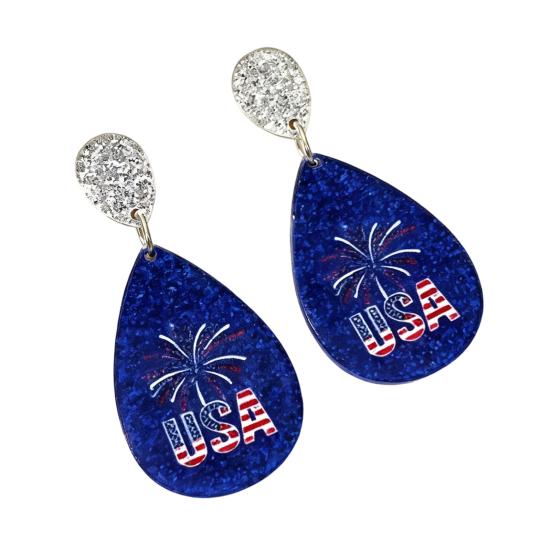 

American USA Flag Earrings for Women Patriotic Red White Blue Cubic Zircon Dangle Drop Earrings, 4th of July Independence Day H
