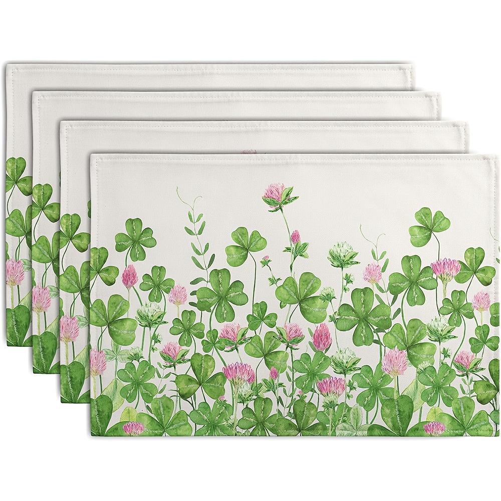 4pcs Shamrocks St. Patrick S Day Placemats Set of 4 Watercolor Lucky Clovers St Patrick S Day Table Mats Seasonal Spring Green 30x45cm-4PC