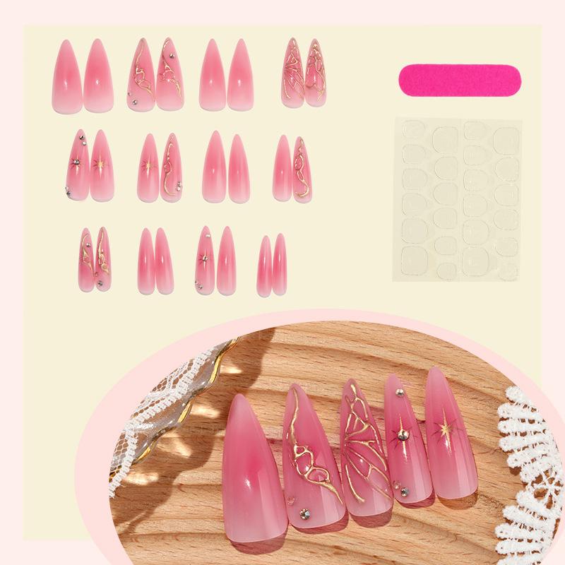 

Натискні нігті Мигдалеподібні Накладні нігті Французький кінчик Накладні нігті з дизайном Глянцеві Повне покриття Акрилові Наклейки для нігтів Штучні Наклейки для нігтів для жінок 24 шт.