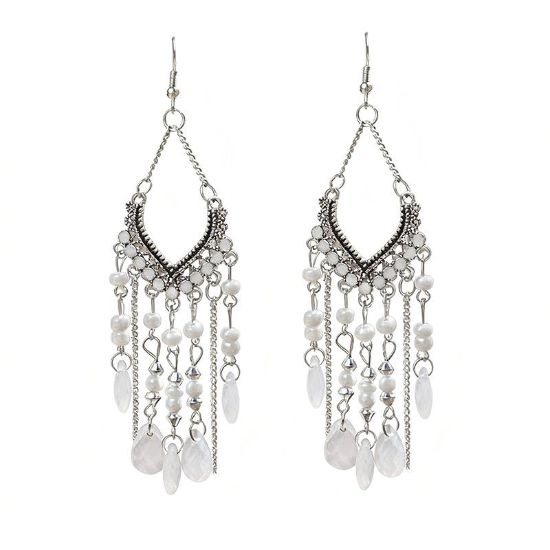 Ethnic Style Crystal Long Fringed Earrings Personalized Photo Show Face Thin Exaggerated Earrings Bohemian Travel Jewelry