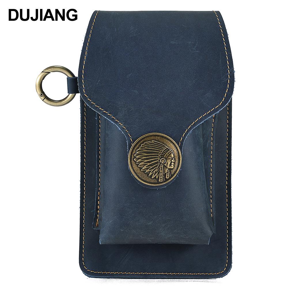 Men's Genuine Crazy Horse Leather Waist Bag - Top Layer Cowhide, Casual Outdoor Cell Phone Holder