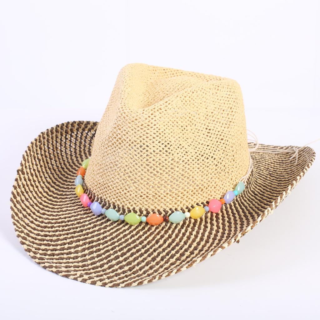 Popular Hollow Breathable Western Cowboy Straw Hat Men's and Women's Summer Sunshade Sunscreen Wide-brimmed Beach Hat