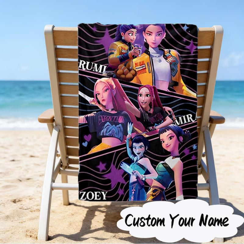 Custom Name KPop Cartoon Microfiber Beach Towel Super Soft & Absorbent for Bath, Beach, Travel Bath Time Accessory, Fan gifts