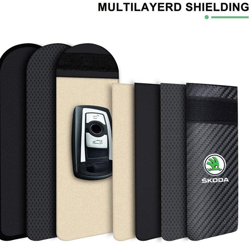 AAAJD1 Car Key Case Signal Blocker Bag RFID Shielding Pocket For Skoda Fabia 1 2 Octavia a7 RS Superb Rapid Yeti Karoq Vision Accessory