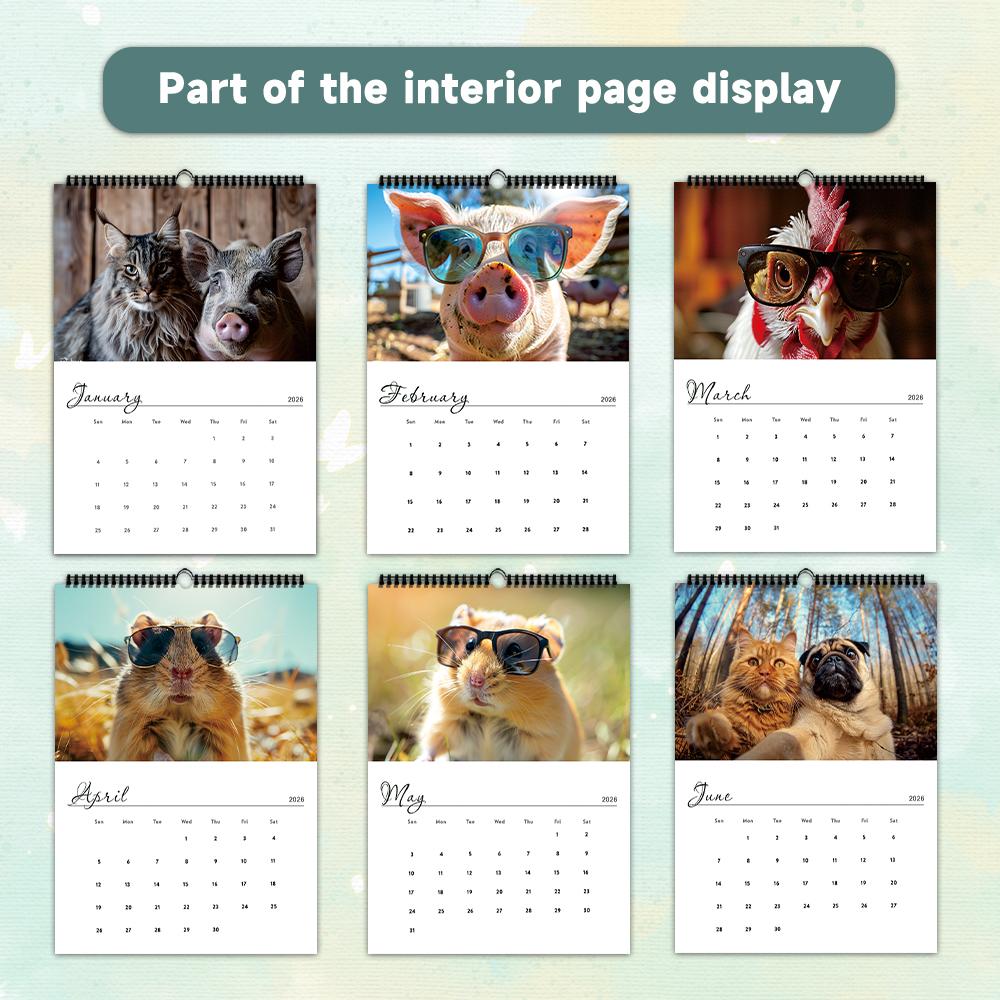 1pc 2026 Wall Calendar, Abstract Animal Collection, 12 Beautiful Designs, Perfect Gift for Birthdays, Christmas, New Year
