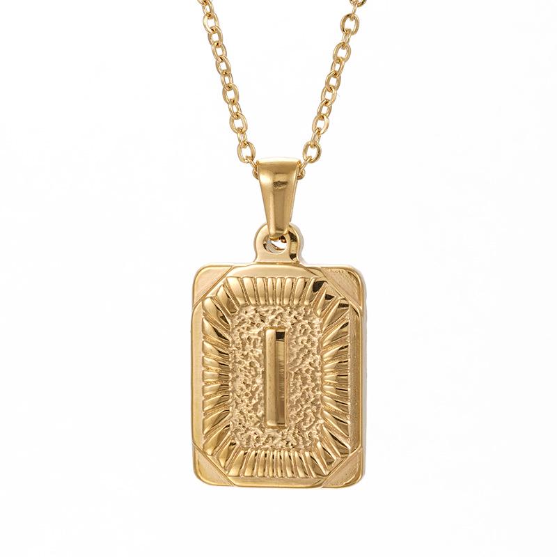 Men's 18K Gold Stainless Steel Square Pendant Necklace with Titanium Steel Uppercase English Letters