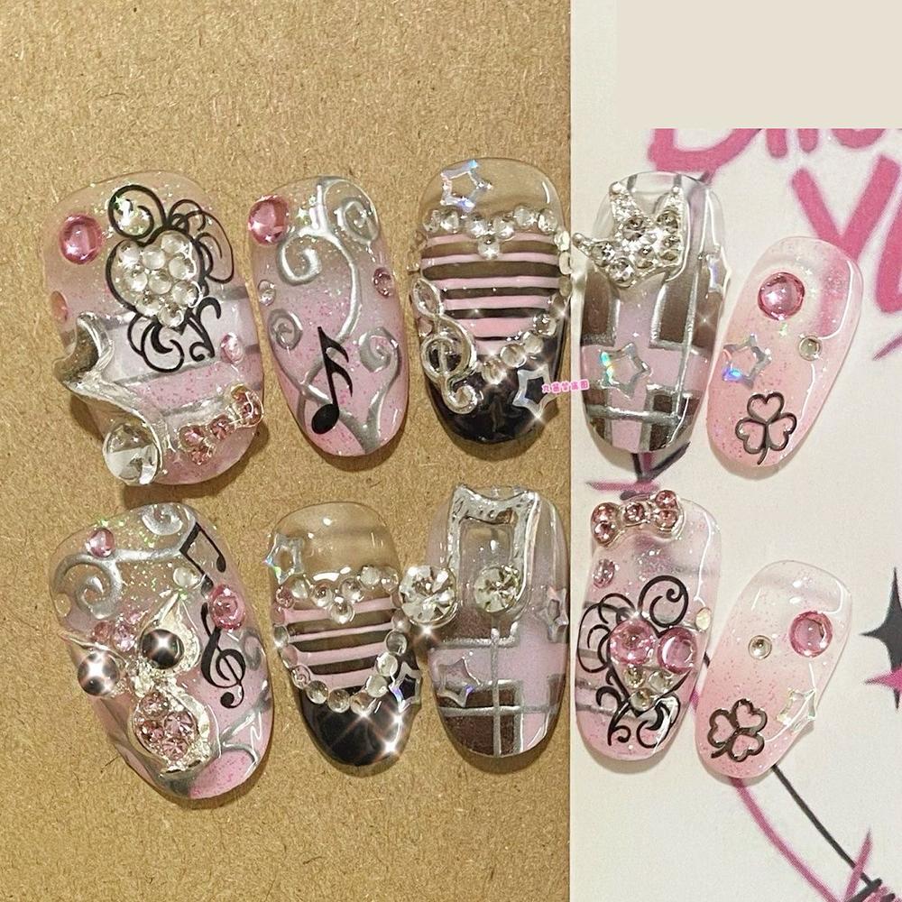 Kawaii Handmade Square Press On Nails Art Party Stickers Cute Flower Panda Bear Animal Custom Acrylic Fake Nails