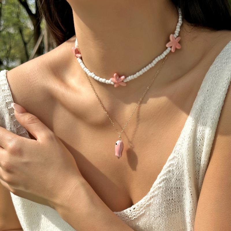 

Керамическая мультяшная подвеска в виде рыбки, ожерелье для женщин, девушек, красочный чокер из рисовых бусин, морская звезда, OT-застежка, летние пляжные украшения для вечеринок