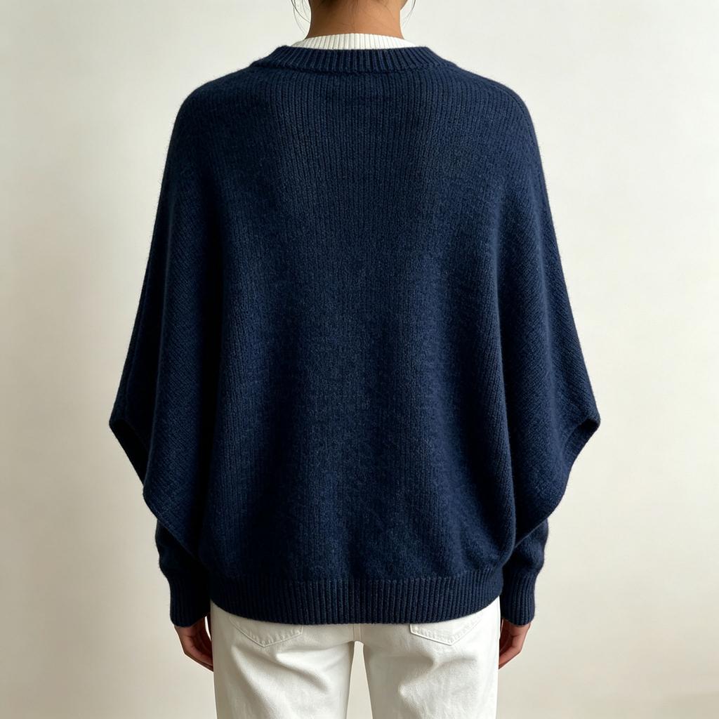 Women's Knit Cape Sweater with Spliced Collar Drop Shoulder Loose Fit Pullover for Casual Wear