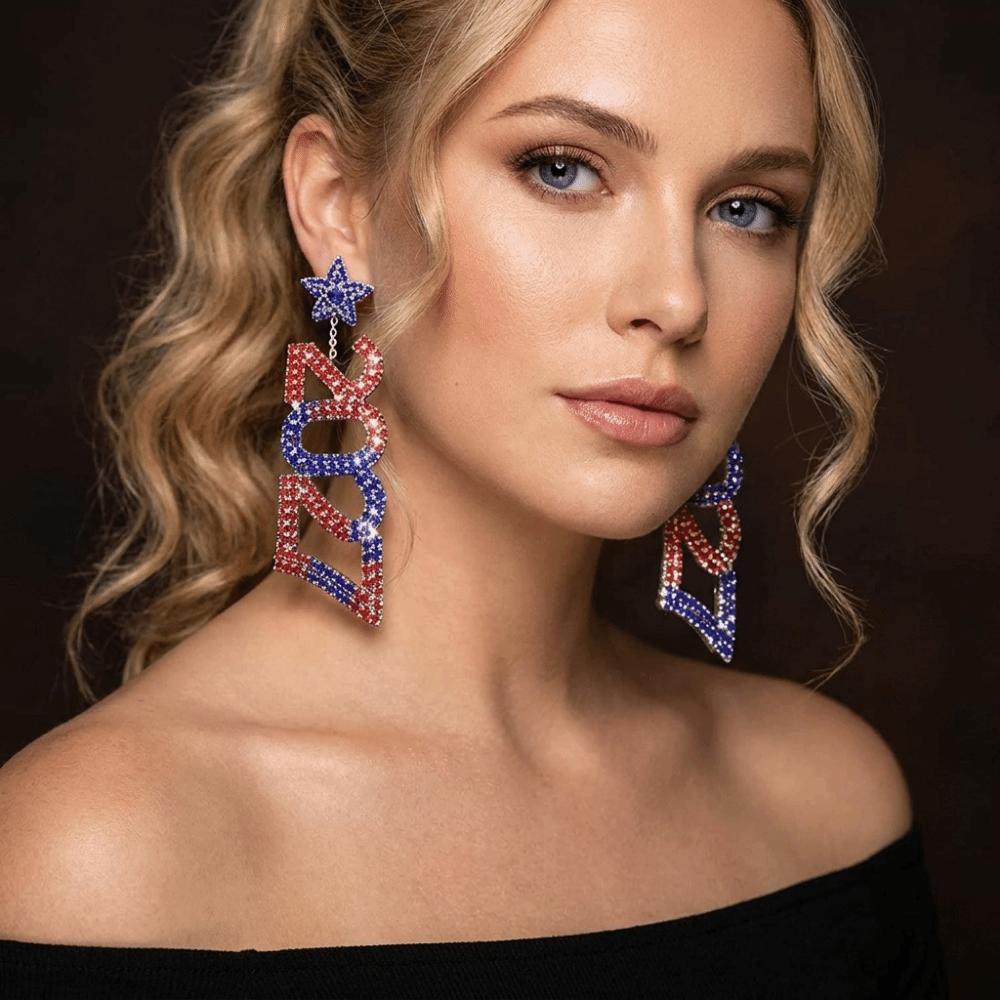 Rhinestone New Year Earrings Fashion Long Drop Earring Jewelry 2027 Digital Earrings  Wedding