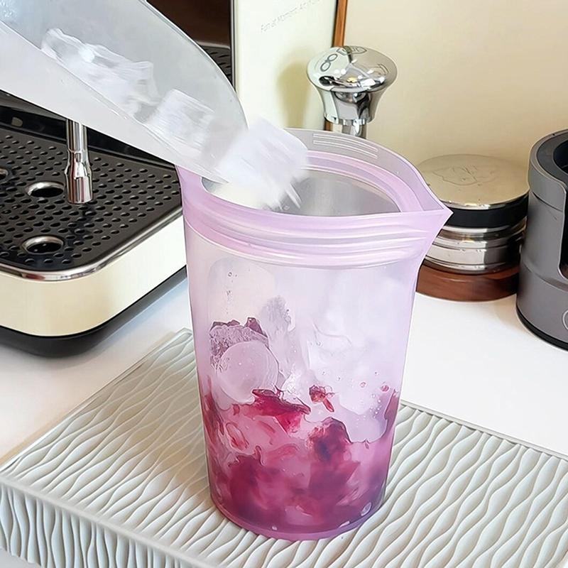 Portable Silicone Reusable Coffee And Milk Tea Cup Has Good Sealing Performance Clear Multi-Use Food Storage Bags