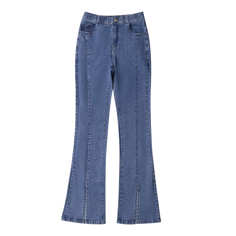 Calças Flare Plus Size Femininas Skinny Stretch com Fenda de Cintura Alta