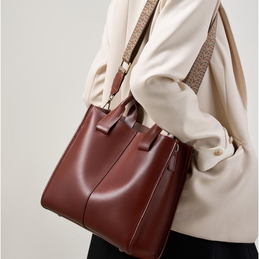 Women's tote bag 2025 new autumn and winter crossbody bag, large-capacity bucket shoulder handbag, genuine leather women's bag