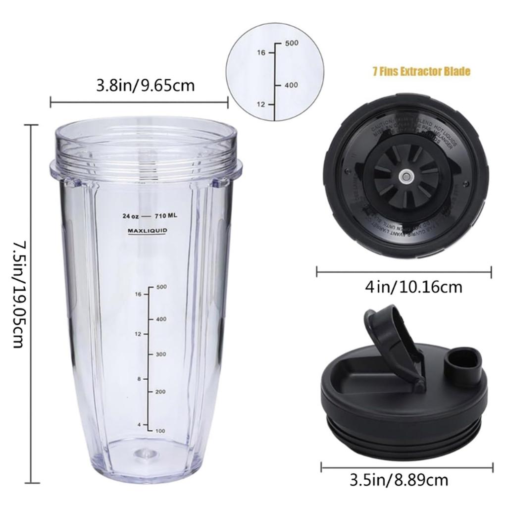 Juicer Mixer Cup with Lid Rubber Gasket For BL641 BL2012 BL2013 BL480 BL480D BL481 BL482 BL486CO BL487 Blender Blade24OZ