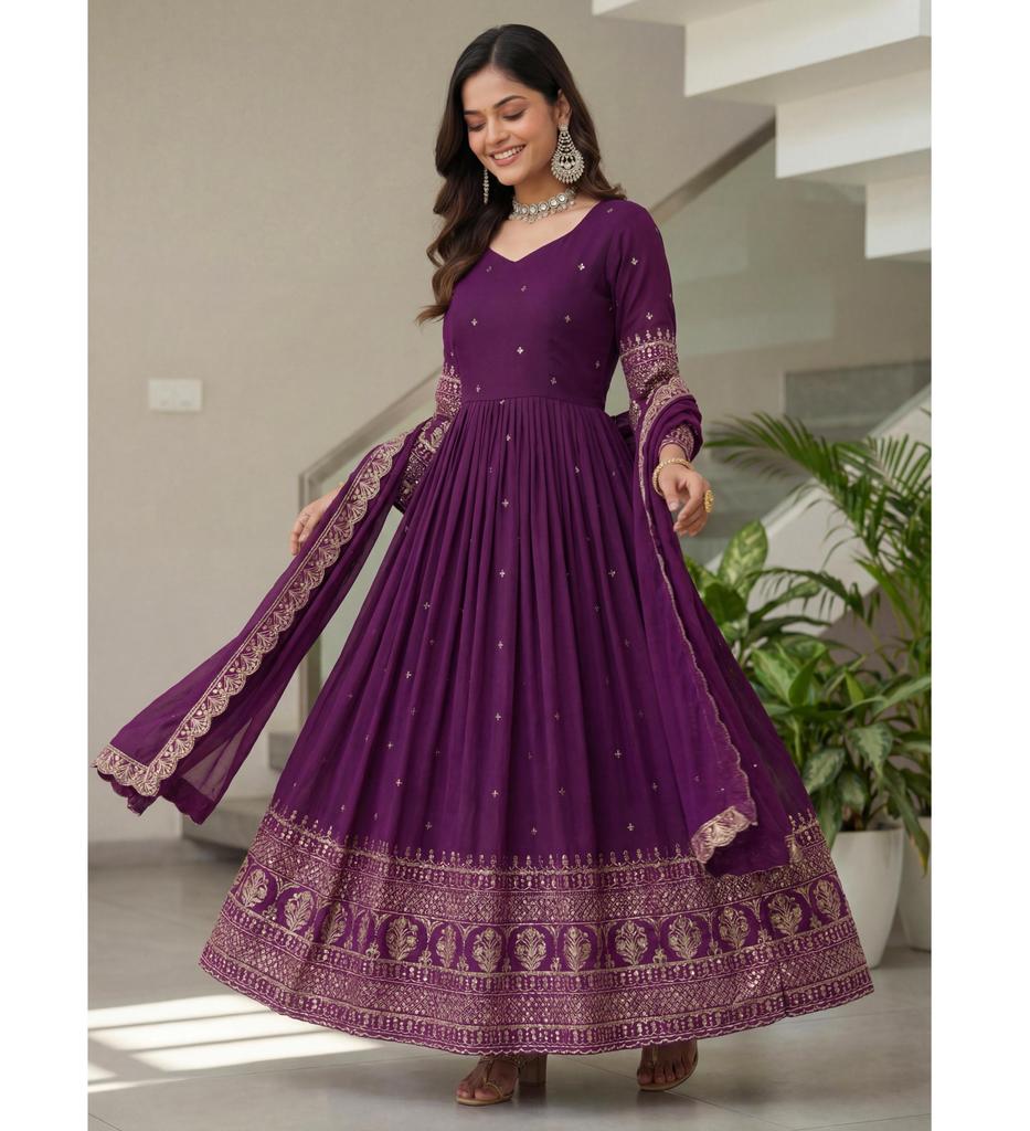 Indian Women Designer Vichitra Silk Gown Bollywood Salwar Kameez Party Wear Anarkali Salwar Suit