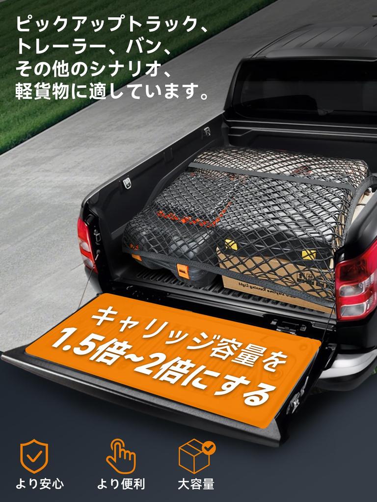 SANLIKE Cargo Net, Highly Elastic Truck Bed Cargo Mesh Organizer, Car Luggage Net, Roof Carrier, Touring Net, Hooks Included (Double Layer, 120*120cm)