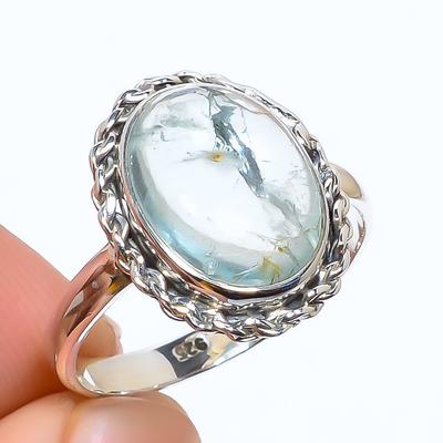 Natural Aquamarine Gemstone Handmade 925 Solid Sterling Silver Ring S.9.5 Y2w53