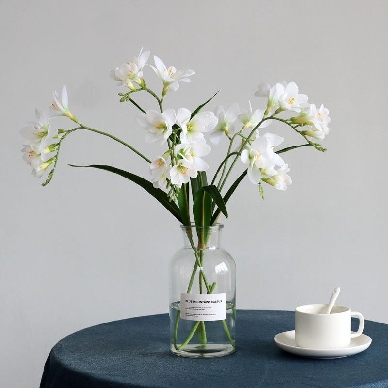 Cymbidium wedding home flower arrangement artificial flower potted with leaves East Asian orchid