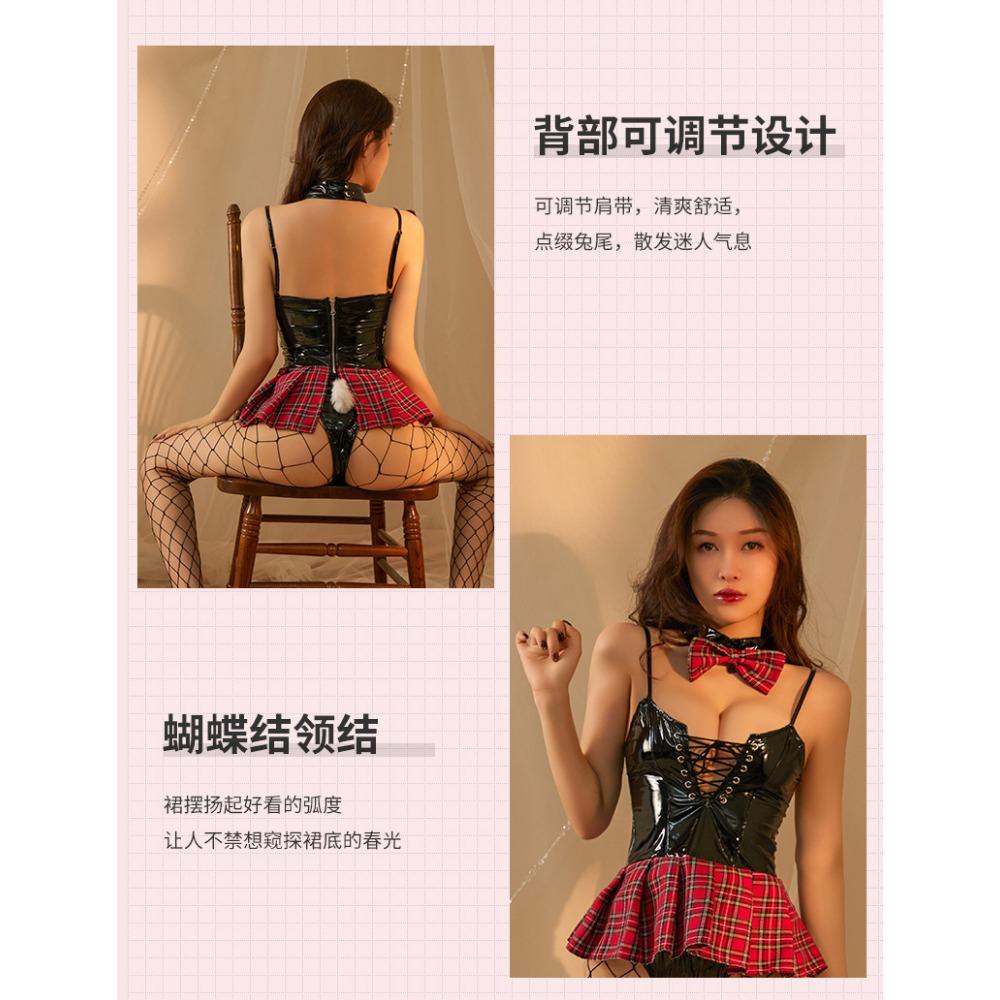 Sexy Lingerie Student One-piece Seduction Sexy Passion Bunny Patent Leather Uniform Skirt Suit Campus JK Suit