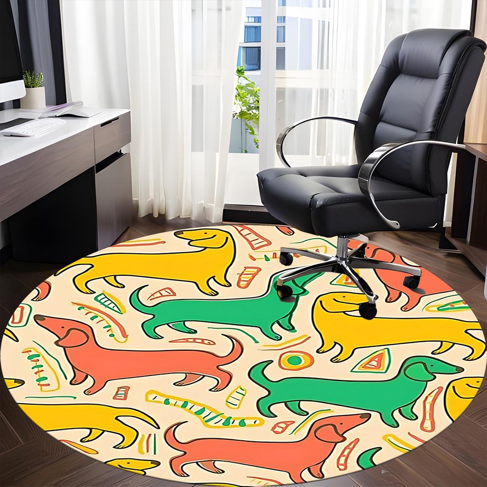 1PC Dogs Pattern Office Round Area Rug, Indoor Mat Suitable ForOffice, Under Office Chairs Bedroom Living Room Home Decor, Room Deco, D010