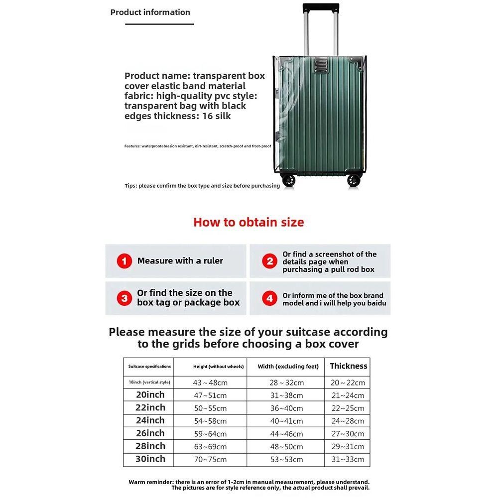 18-30 Inch Travel Luggage Cover Transparent Waterproof Luggage Protector Cover Dustproof PVC Suitcase Protector Cover Luggage