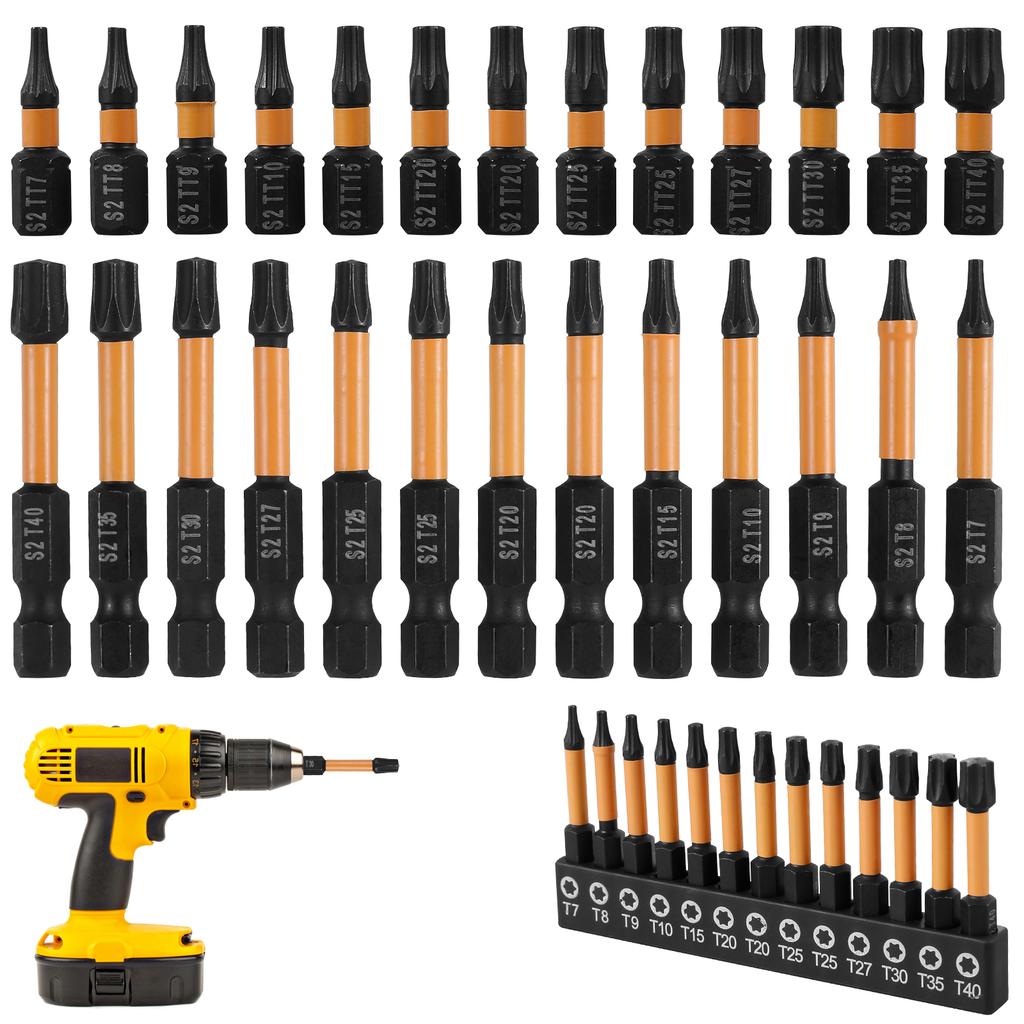 26Pcs Torx Bit Set S2 Alloy Steel 1/4inch Hex Shank Star Bit Kit Sturdy Torx Bit Combination Kit for Electric and Hand  Drills