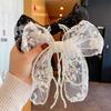 Handmade Lace Bow Hair Clip With Embroidery Pearl Trim Clamp Women Boho Chic Updo Accessory