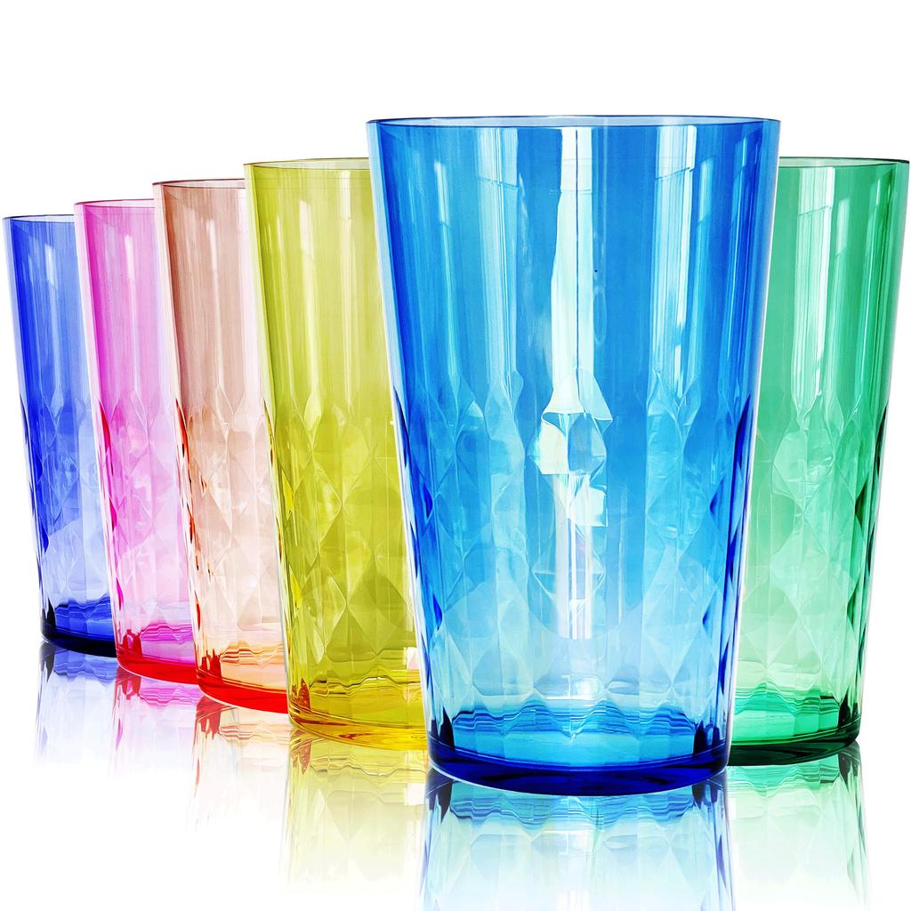 SCANDINOVIA [Made in Japan] 560ml Unbreakable Glasses with Diamond Design - Set of 6 - Unbreakable Plastic Cups - High-Grade Plastic Cups, BPA-Free,